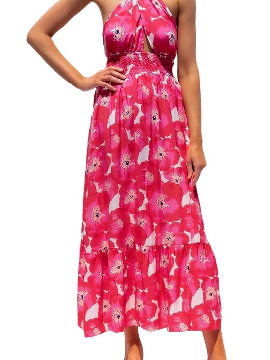 Amazon Dresses & Skirts - Pink Floral Halter Maxi Dress, Size XL